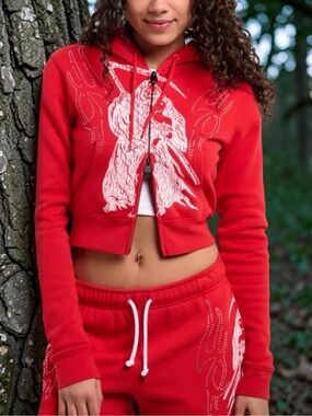 Lurking Class by Sketchy Tank Don't Pray For Me red crop zip hoodie Size M NWT